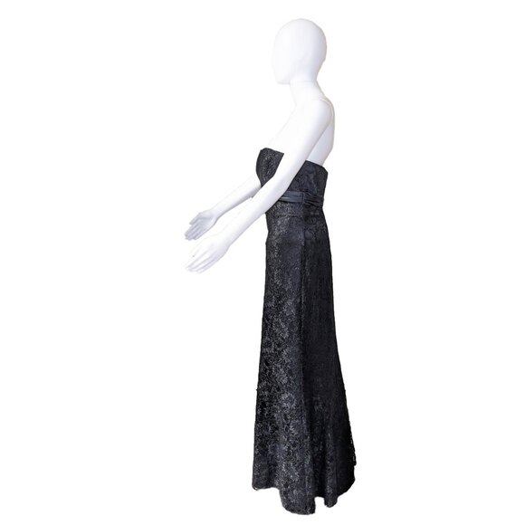 BADGLEY MISCHKA Black Lace Silk Strapless Gown - Picture 4 of 6